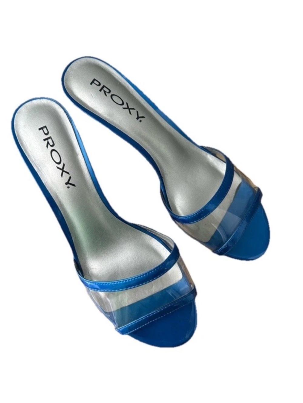 Proxy Blue Clear Strap Slide Heels for Women